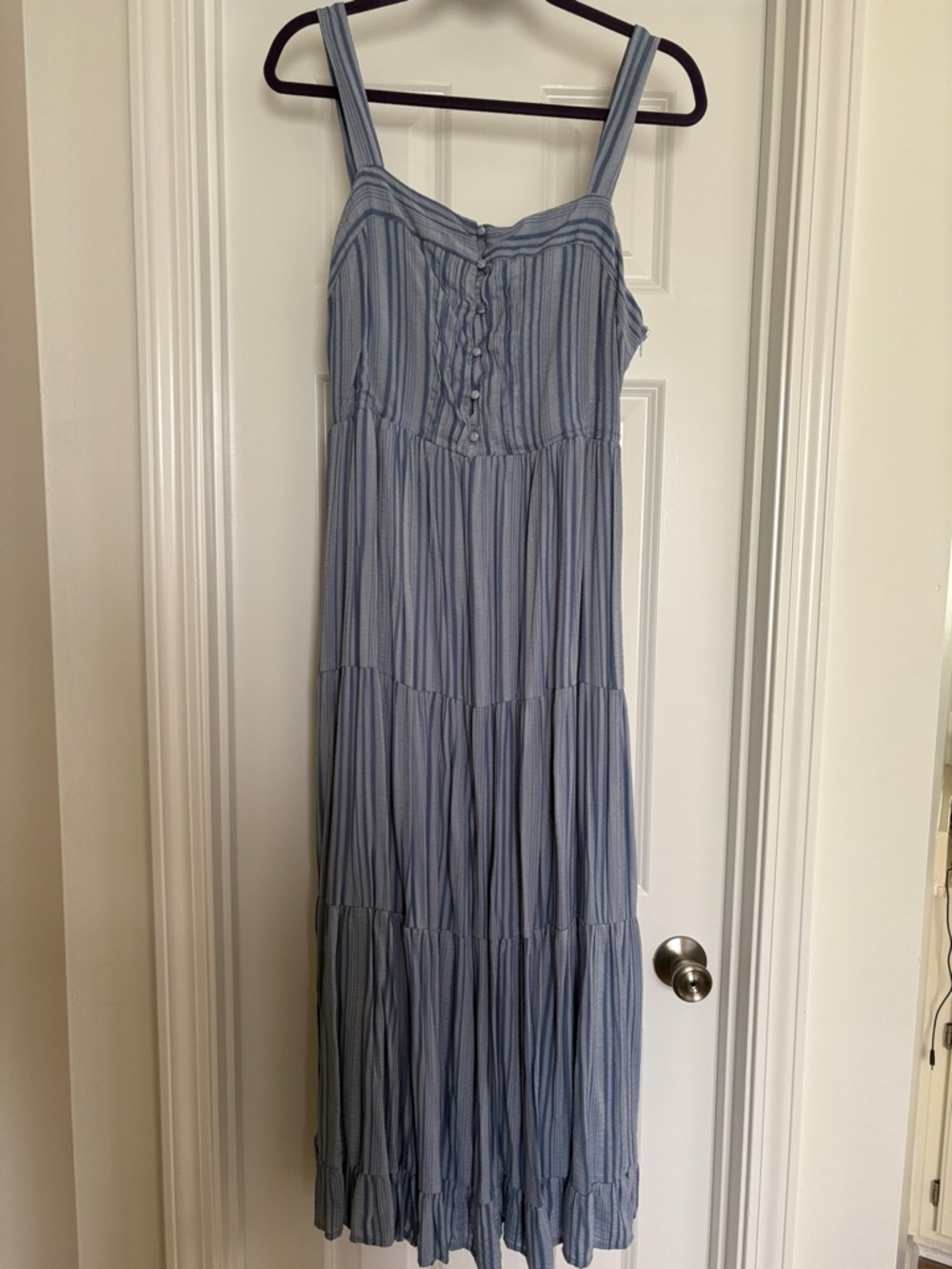 Lulu's Light Blue Striped Tiered Maxi Dress